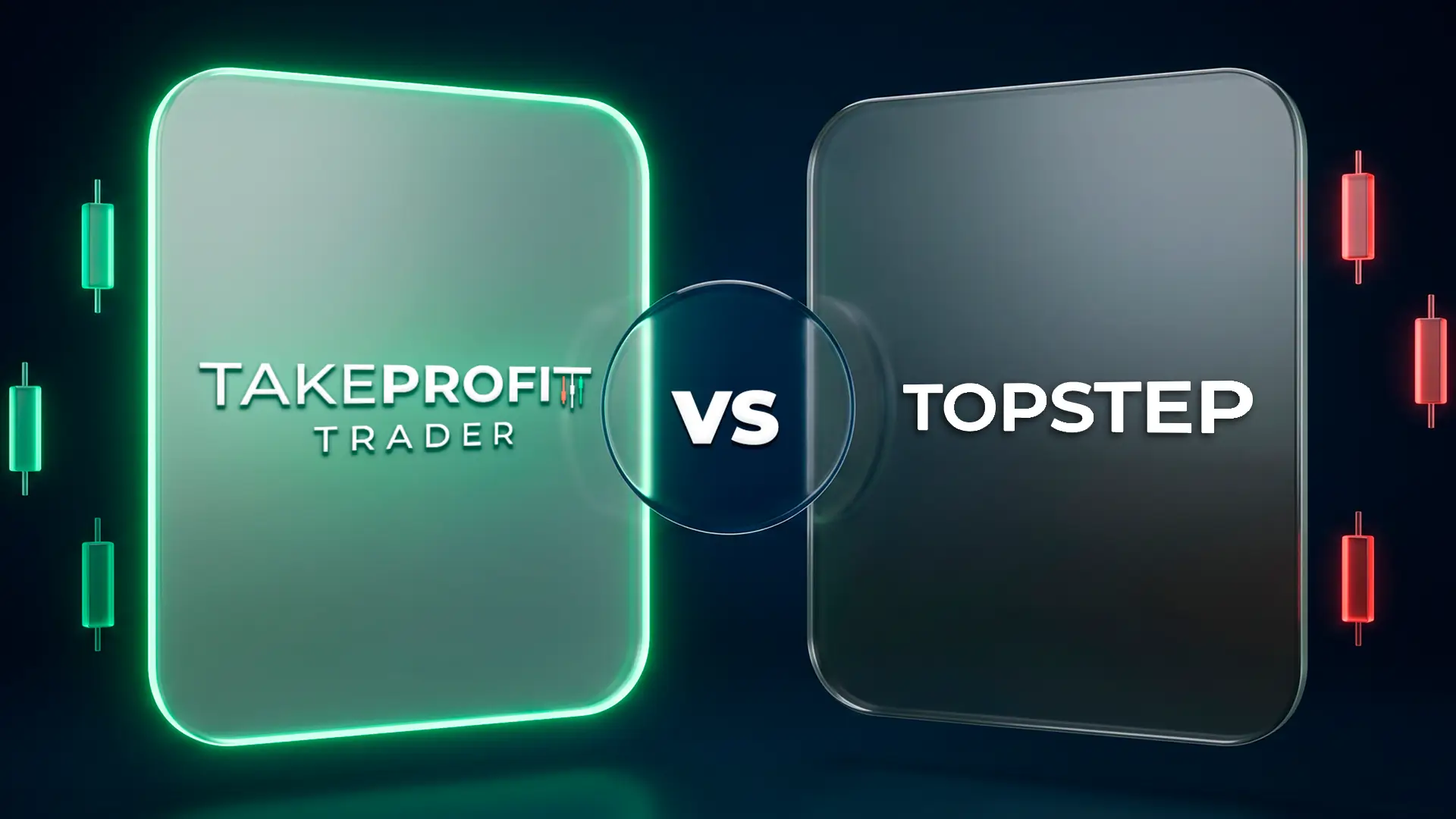 Take Profit Trader vs Topstep comparison graphic showing both futures prop firm logos side by side